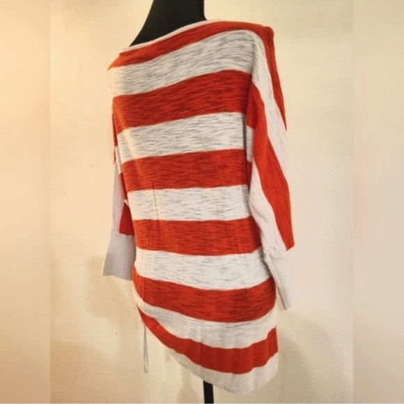Express Orange & Cream Stripe Sweater W/Sleeves And Ruched Bottom Tie (Size Med) - Picture 11 of 15